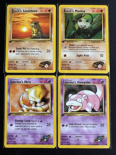 Sandshrew Mankey Slowpoke Abra 1st Edition Gym Heroes Pokemon Cards /132